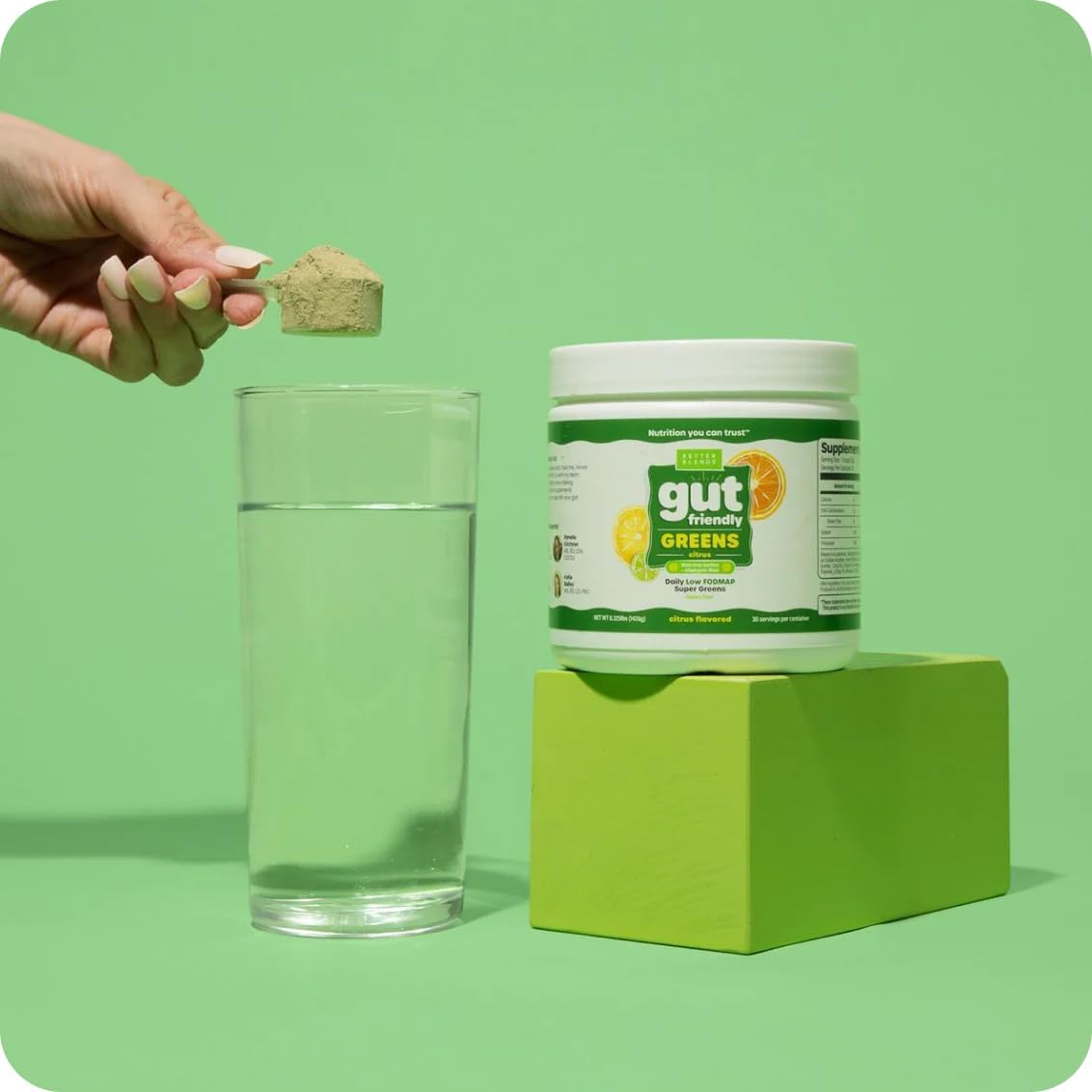 Soy-Free Super Greens Powder, Low FODMAP Certified, Gut-Friendly, Non-Bloating Citrus Blend - 30 Servings