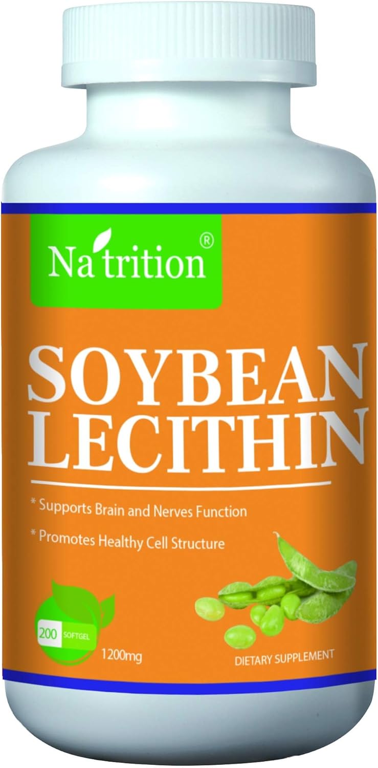 Soybean Lecithin Softgels 1200mg - 200 Easy Swallow Capsules - 2 Month Supply
