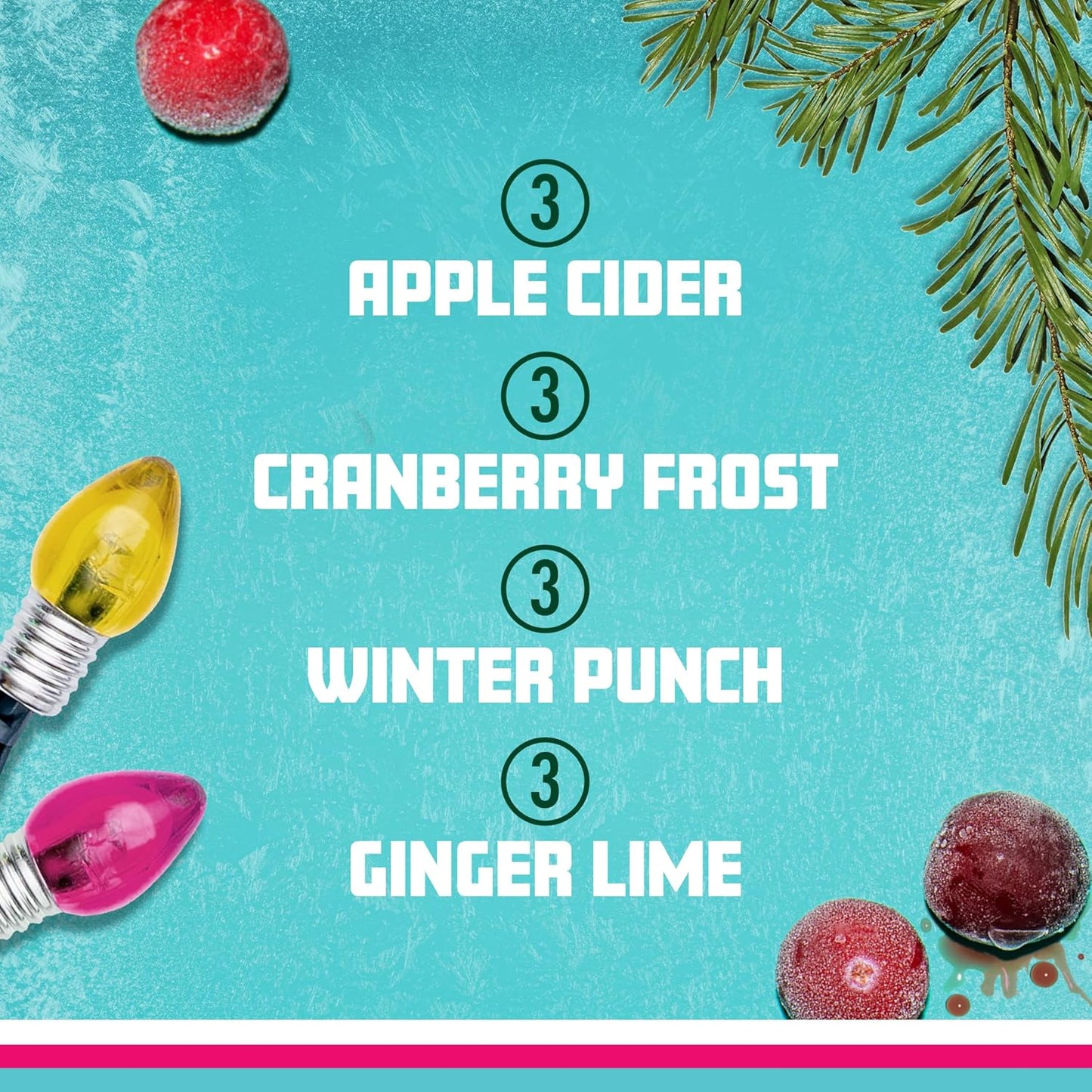 Sparkling Ice Winter Variety Pack - 12 Count, 17 fl oz - Flavored Sparkling Water with Zero Sugar, Vitamins, and Antioxidants - Cranberry Frost, Winter Punch, Apple Cider, Ginger Lime