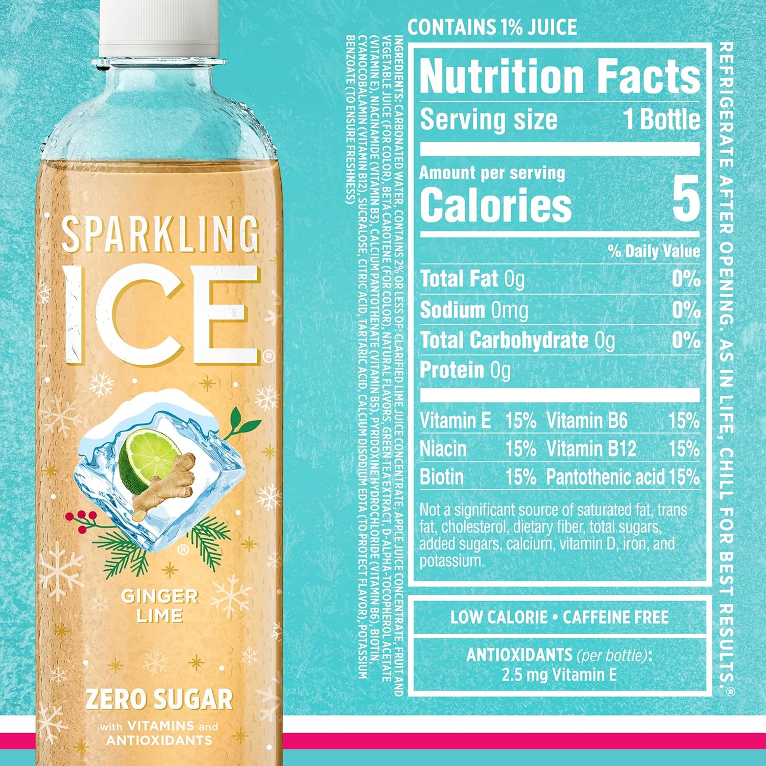 Sparkling Ice Winter Variety Pack - 12 Count, 17 fl oz - Flavored Sparkling Water with Zero Sugar, Vitamins, and Antioxidants - Cranberry Frost, Winter Punch, Apple Cider, Ginger Lime