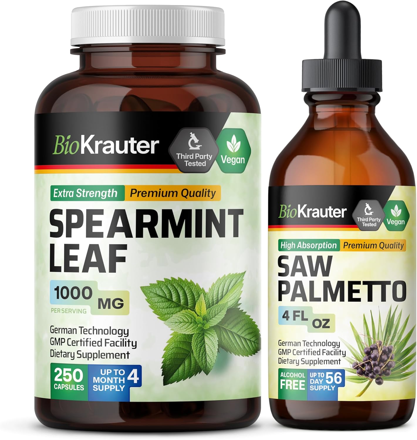 Spearmint Capsules and Saw Palmetto Tincture Combo Pack - 250 Capsules & 4 Fl. Oz.