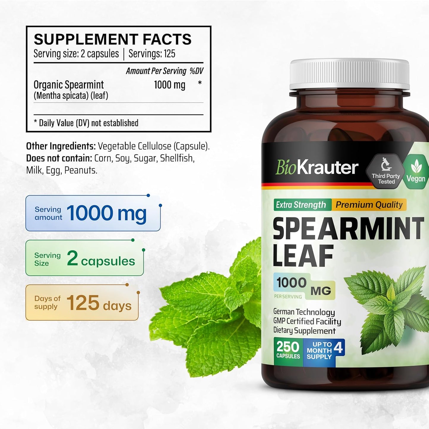 Spearmint Capsules and Saw Palmetto Tincture Combo Pack - 250 Capsules & 4 Fl. Oz.