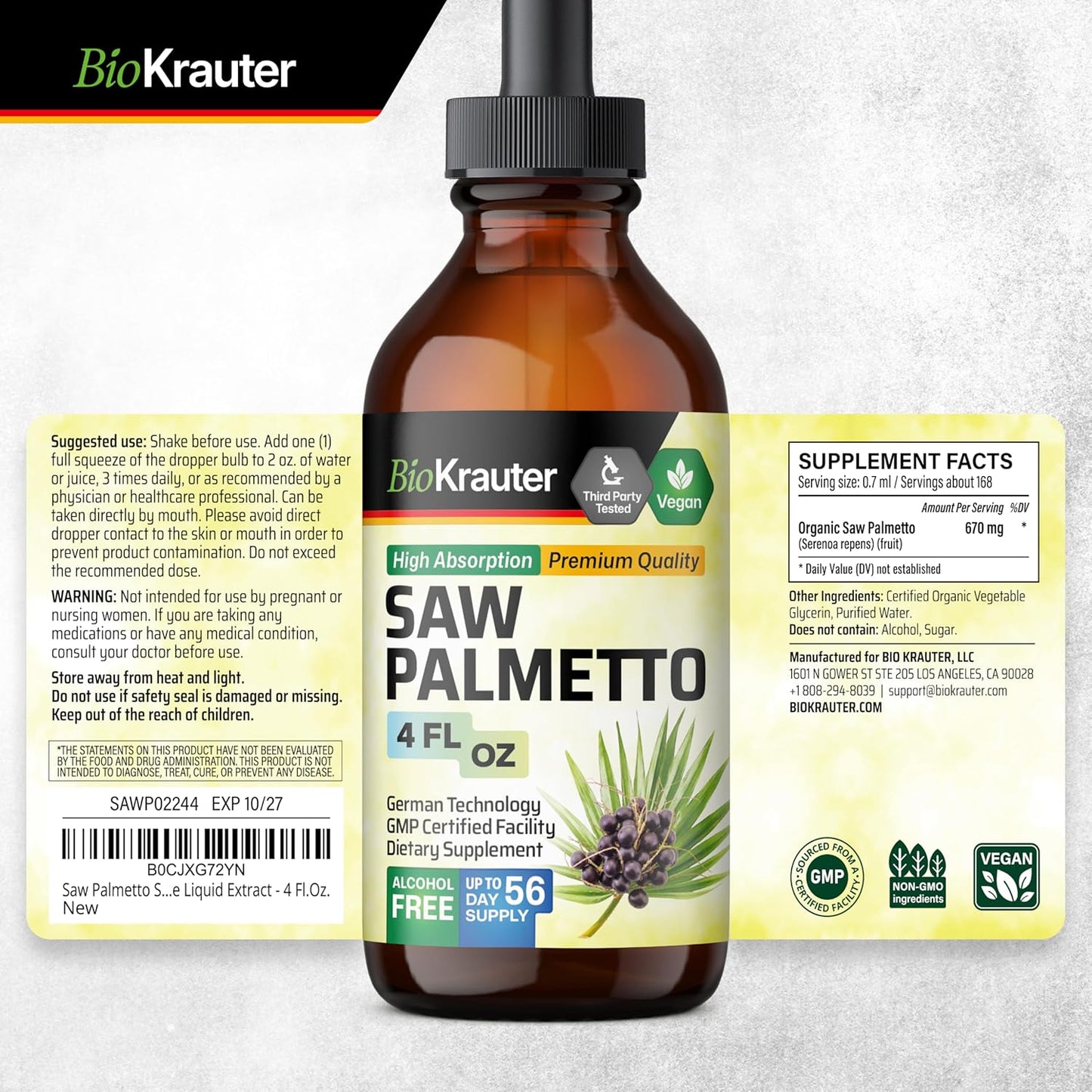 Spearmint Capsules and Saw Palmetto Tincture Combo Pack - 250 Capsules & 4 Fl. Oz.