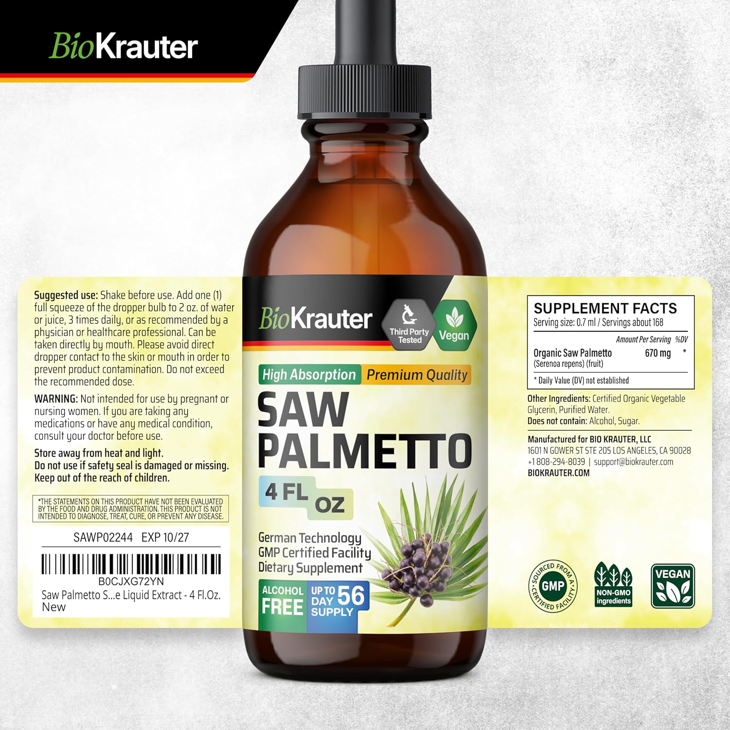 Spearmint Capsules and Saw Palmetto Tincture Combo Pack - 250 Capsules & 4 Fl. Oz.