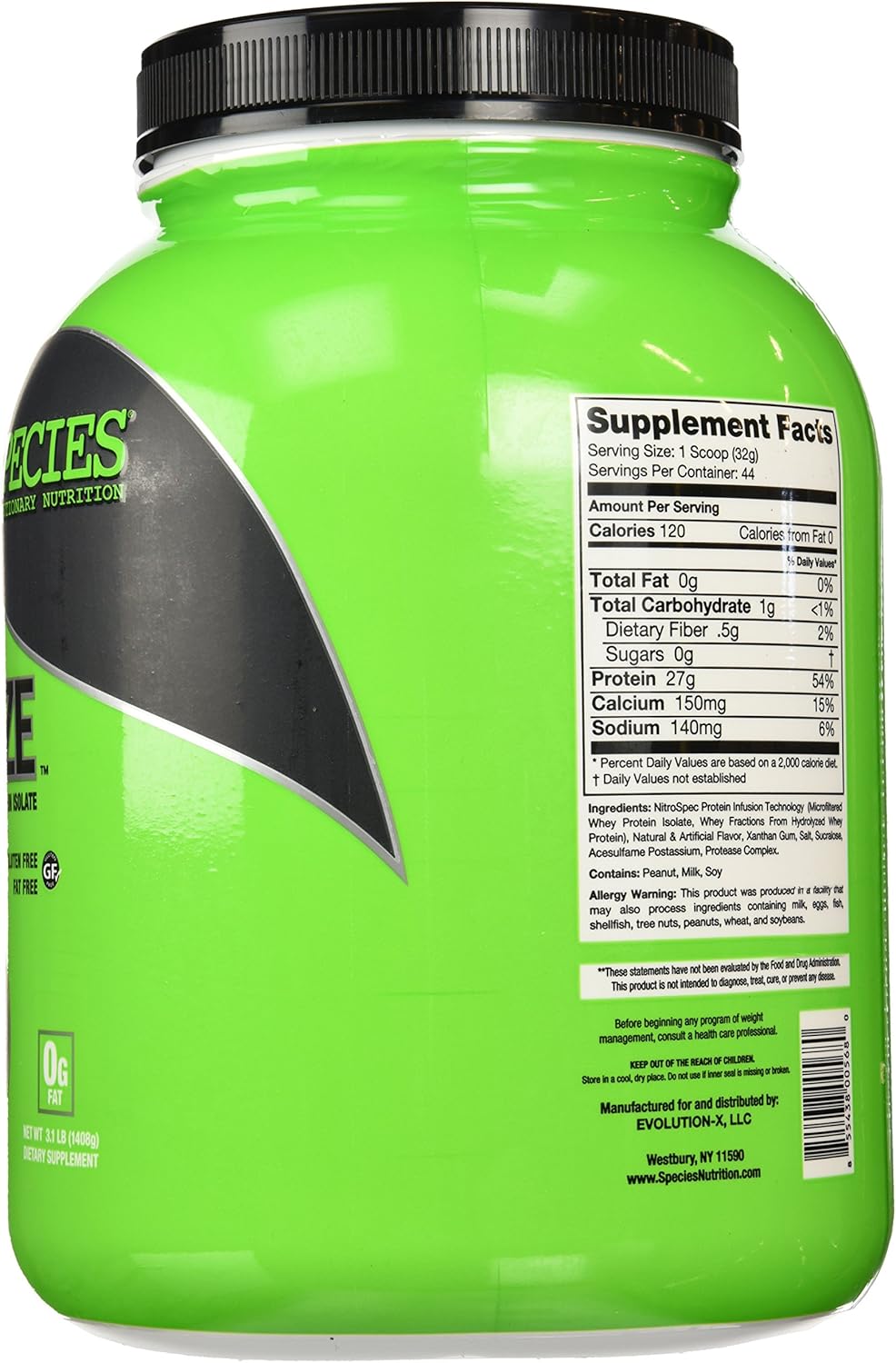 Species Nutrition Isolyze Whey Protein Powder - Vanilla Peanut Butter Flavor, 27.5g Protein Per Serving, No Sugar, Low Fat, 100% Whey Isolate - 44 Servings