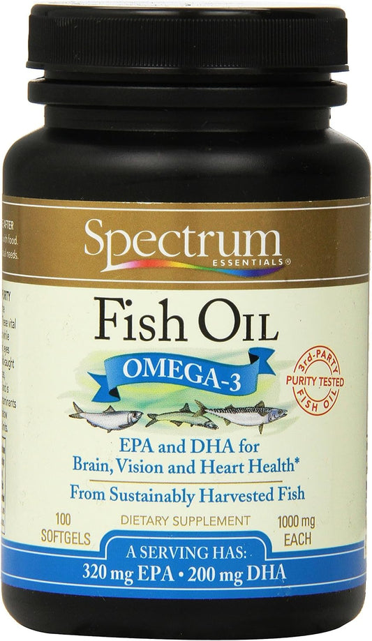 Spectrum Essentials Fish Oil Omega-3 Softgels, 1000mg, 100 Count - High-Quality Essential Fatty Acids