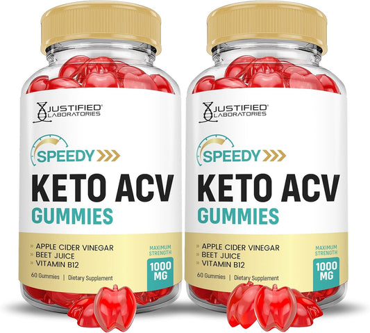 Speedy Keto ACV Gummies (2 Pack) - 1000MG Advanced Formula with Pomegranate Beet Juice Powder, B12 - Vegan Non GMO 120 Gummies