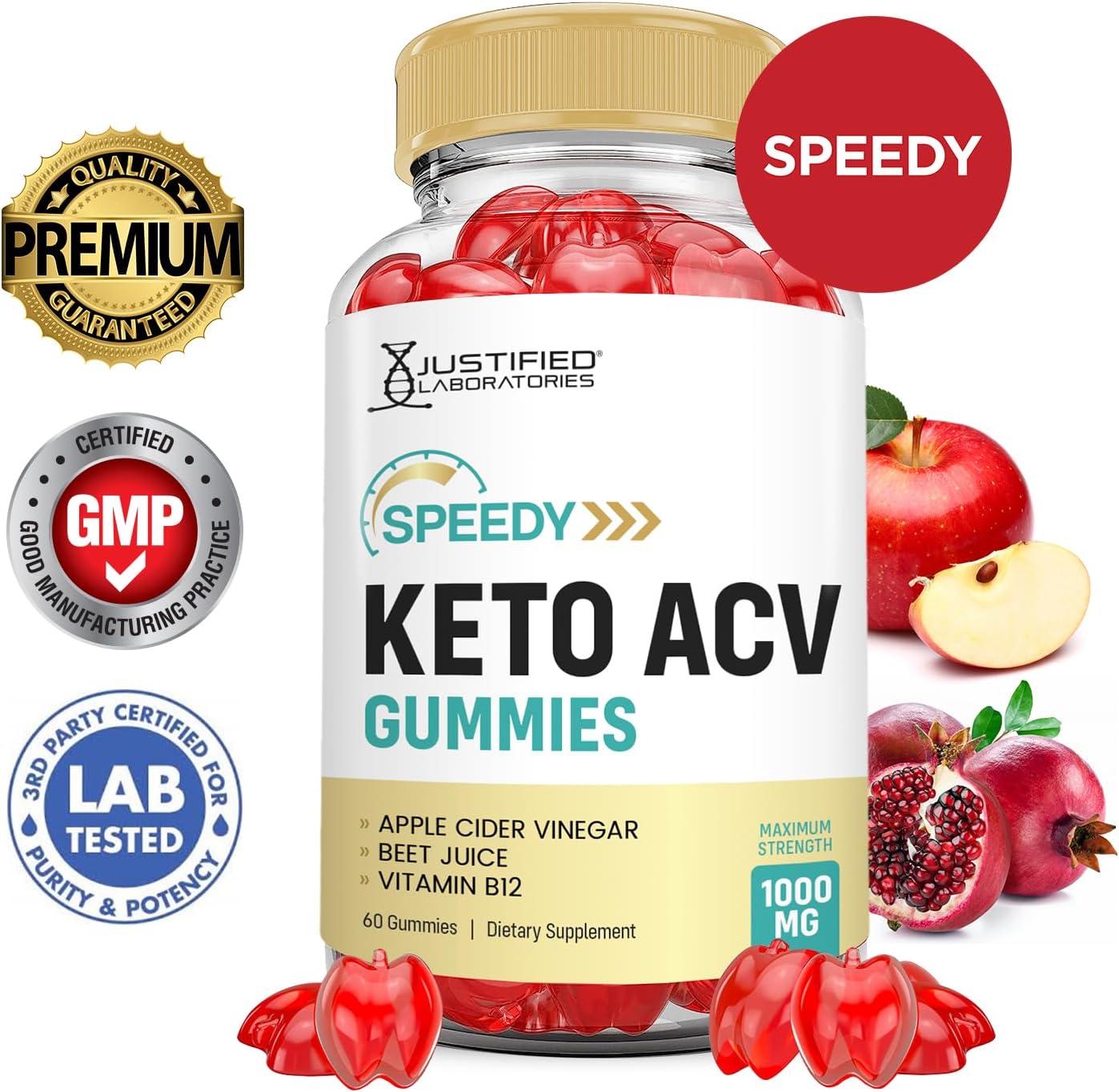 Speedy Keto ACV Gummies (2 Pack) - 1000MG Advanced Formula with Pomegranate Beet Juice Powder, B12 - Vegan Non GMO 120 Gummies