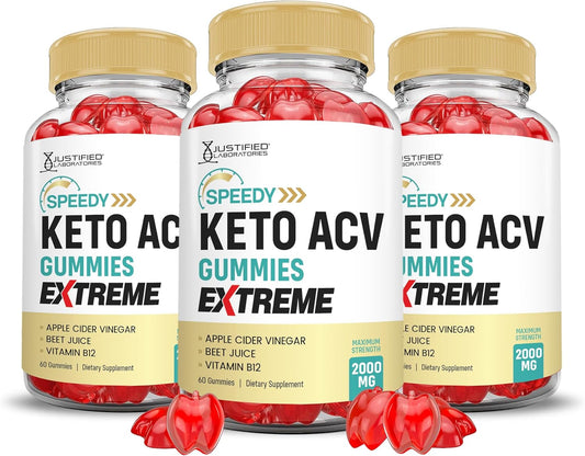 Speedy Keto ACV Gummies (3 Pack) - 2000MG Extreme Formula with Apple Cider Vinegar, Pomegranate, Beet Juice Powder, B12 - Vegan & Non-GMO - 180 Gummys