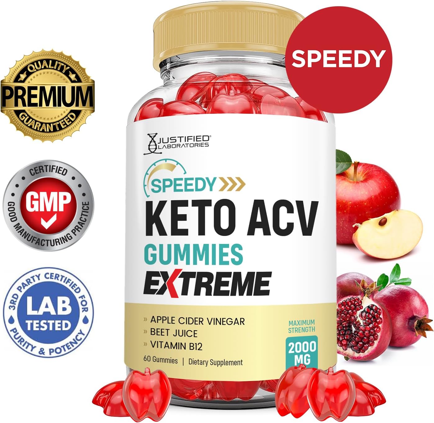 Speedy Keto ACV Gummies Extreme 2000MG with Pomegranate Beet Juice Powder - 60 Gummys
