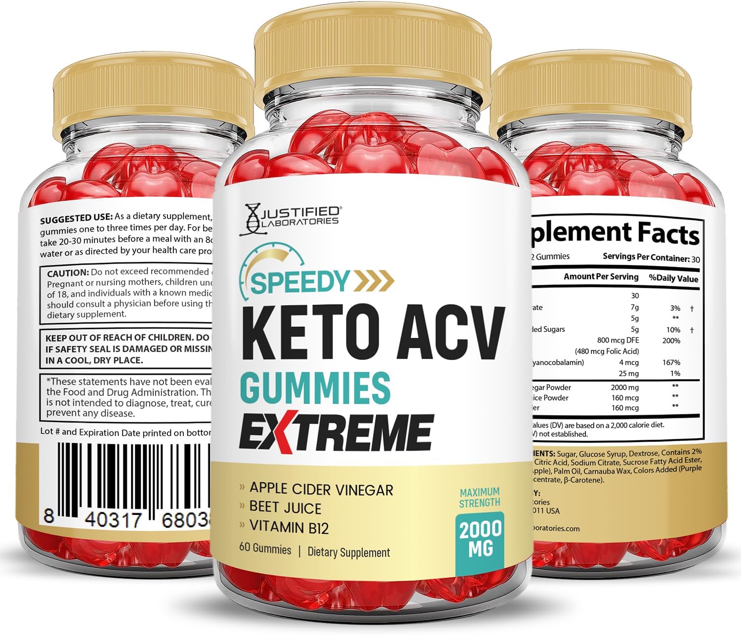 Speedy Keto ACV Gummies Extreme 2000MG with Pomegranate Beet Juice Powder - 60 Gummys