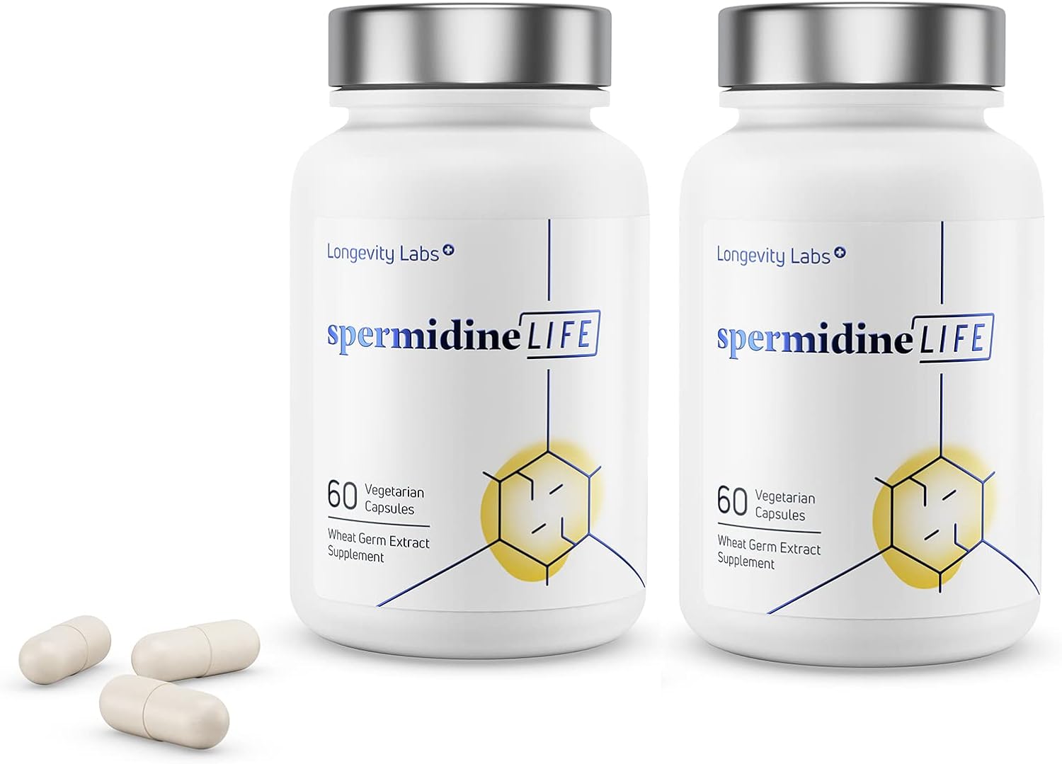 spermidineLIFE 800mg Natural Supplement with High Spermidine Content and Zinc, Plant-Based for Cell Renewal, Vegan, 60 Vegetarian Capsules - Pack of 2