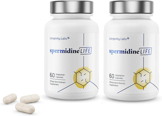 spermidineLIFE 800mg Natural Supplement with High Spermidine Content and Zinc, Plant-Based for Cell Renewal, Vegan, 60 Vegetarian Capsules - Pack of 2