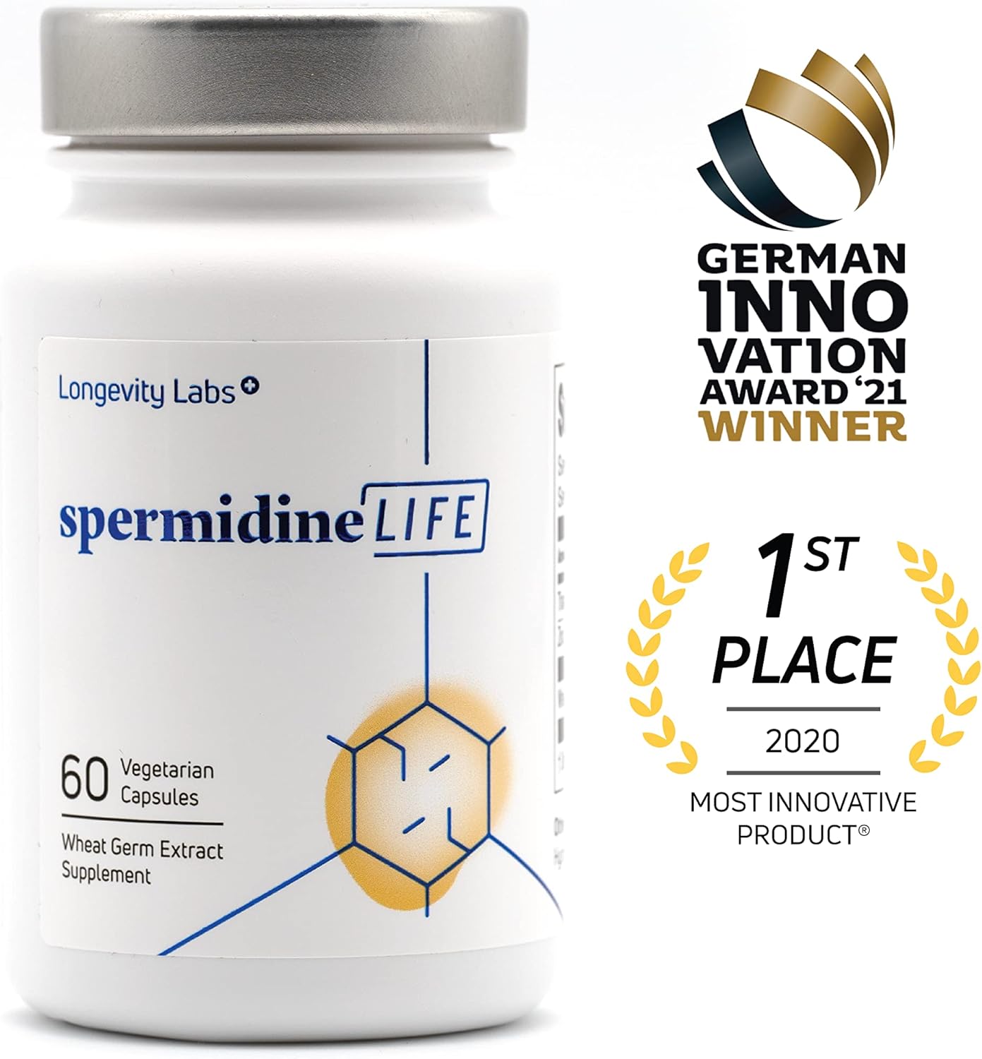 spermidineLIFE 800mg Natural Supplement with High Spermidine Content and Zinc, Plant-Based for Cell Renewal, Vegan, 60 Vegetarian Capsules - Pack of 2