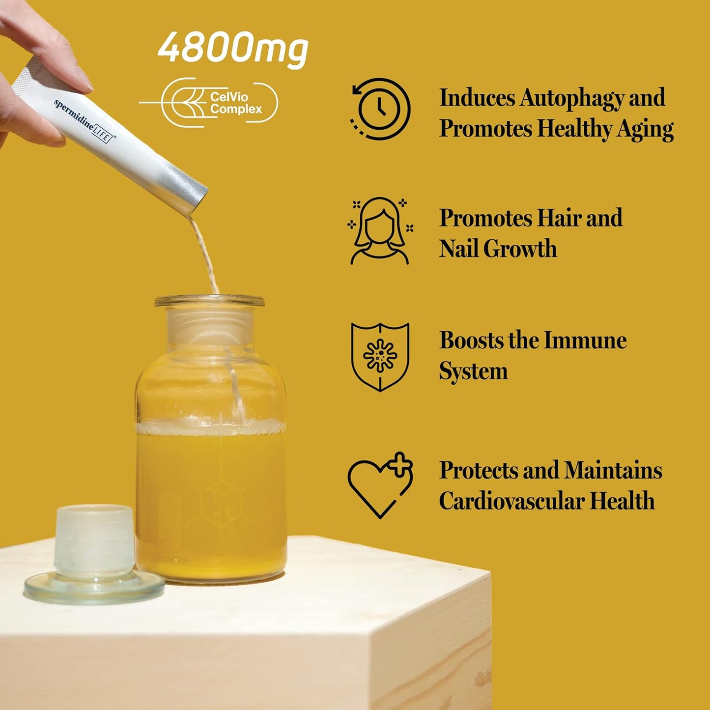 spermidineLIFE Pro+ 4300mg Supplement with High Spermidine Content, Plant-Based Wheat Germ Extract, Vegan-Friendly, 10 Sachets