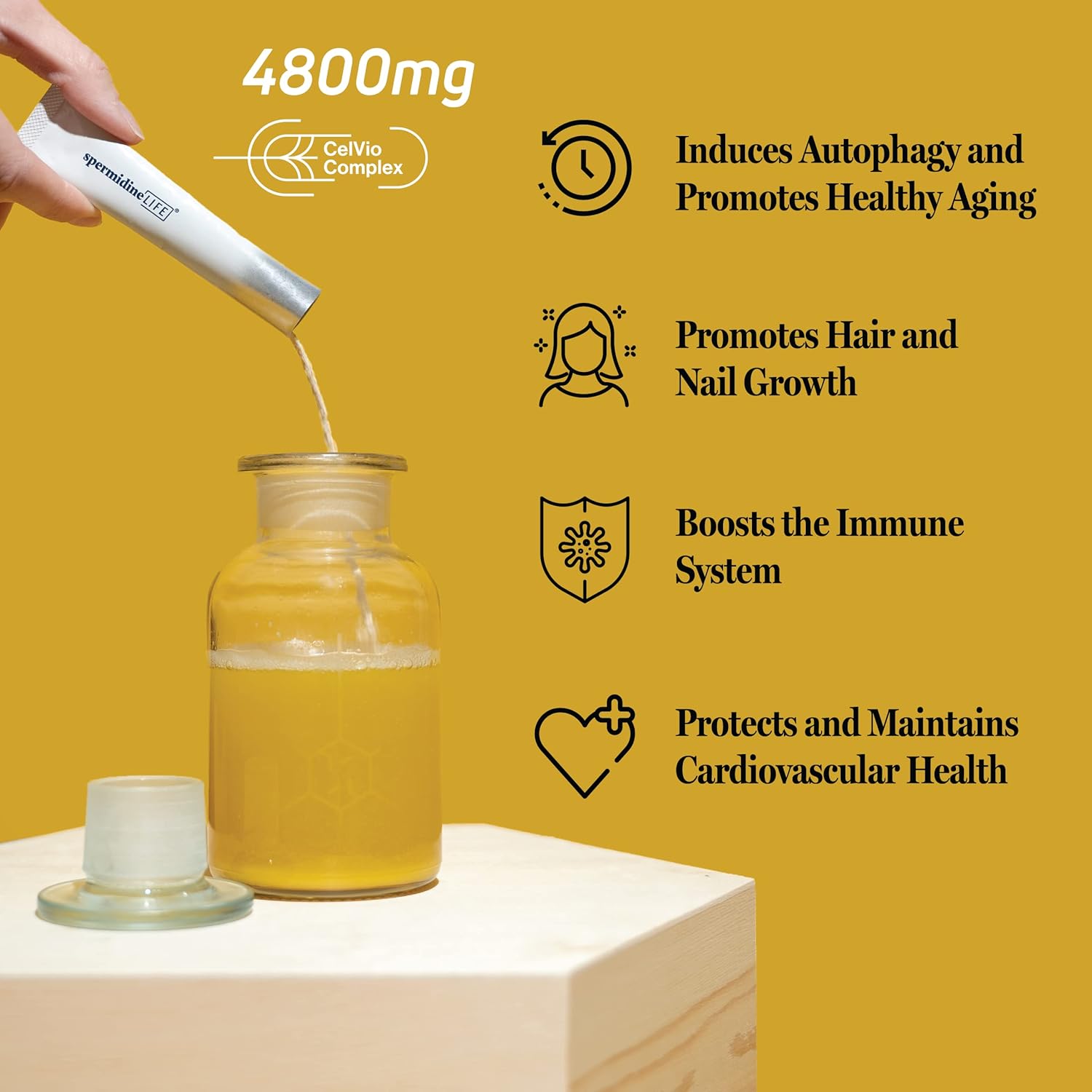 spermidineLIFE Pro+ 4300mg Supplement with High Spermidine Content, Plant-Based Wheat Germ Extract, Vegan-Friendly, 10 Sachets