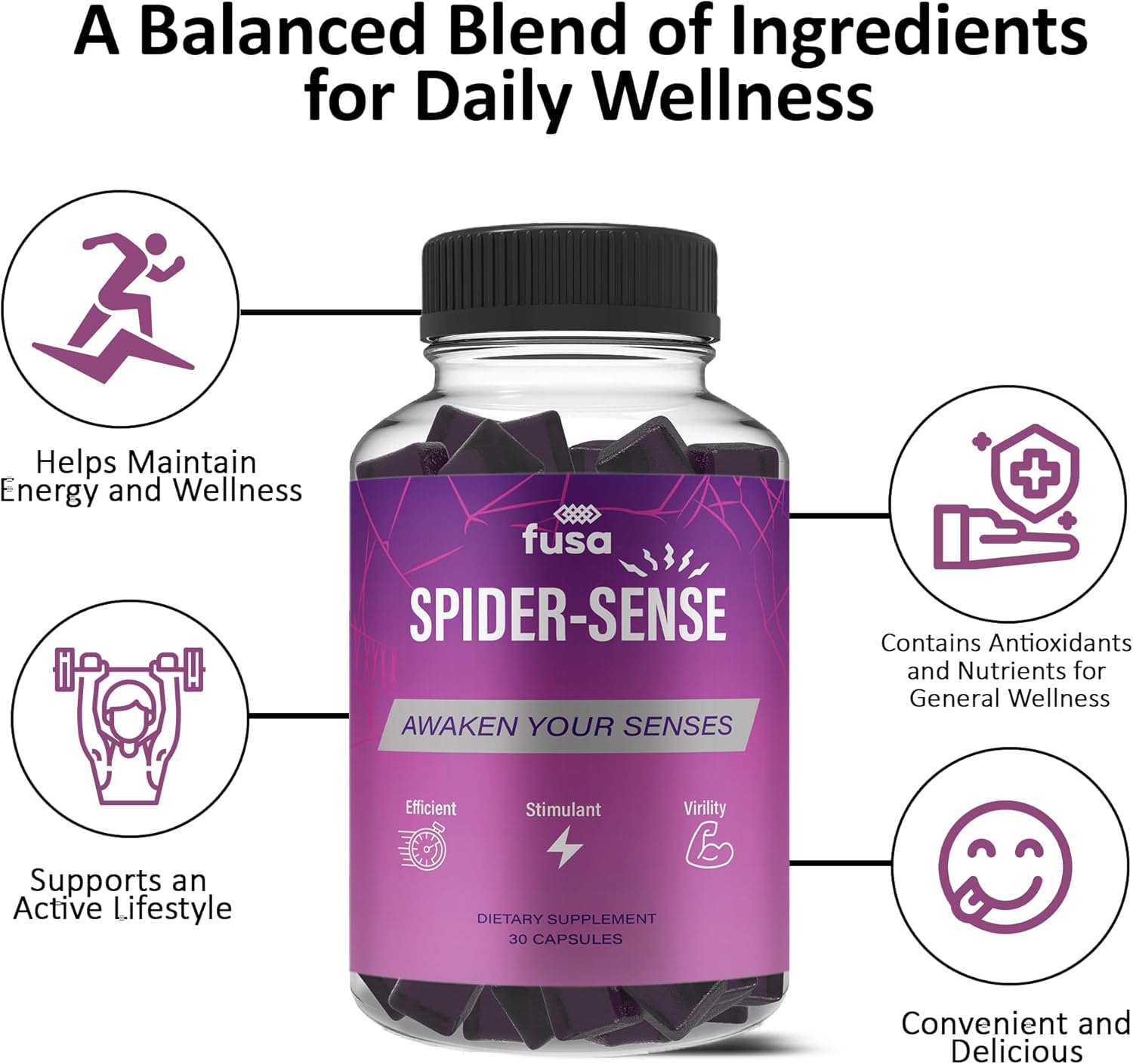 SpiderSense Max Strength Energy & Vitality Gummies - 2 Pack with Shilajit, Irish Sea Moss & Fenugreek - 60 Day Supply