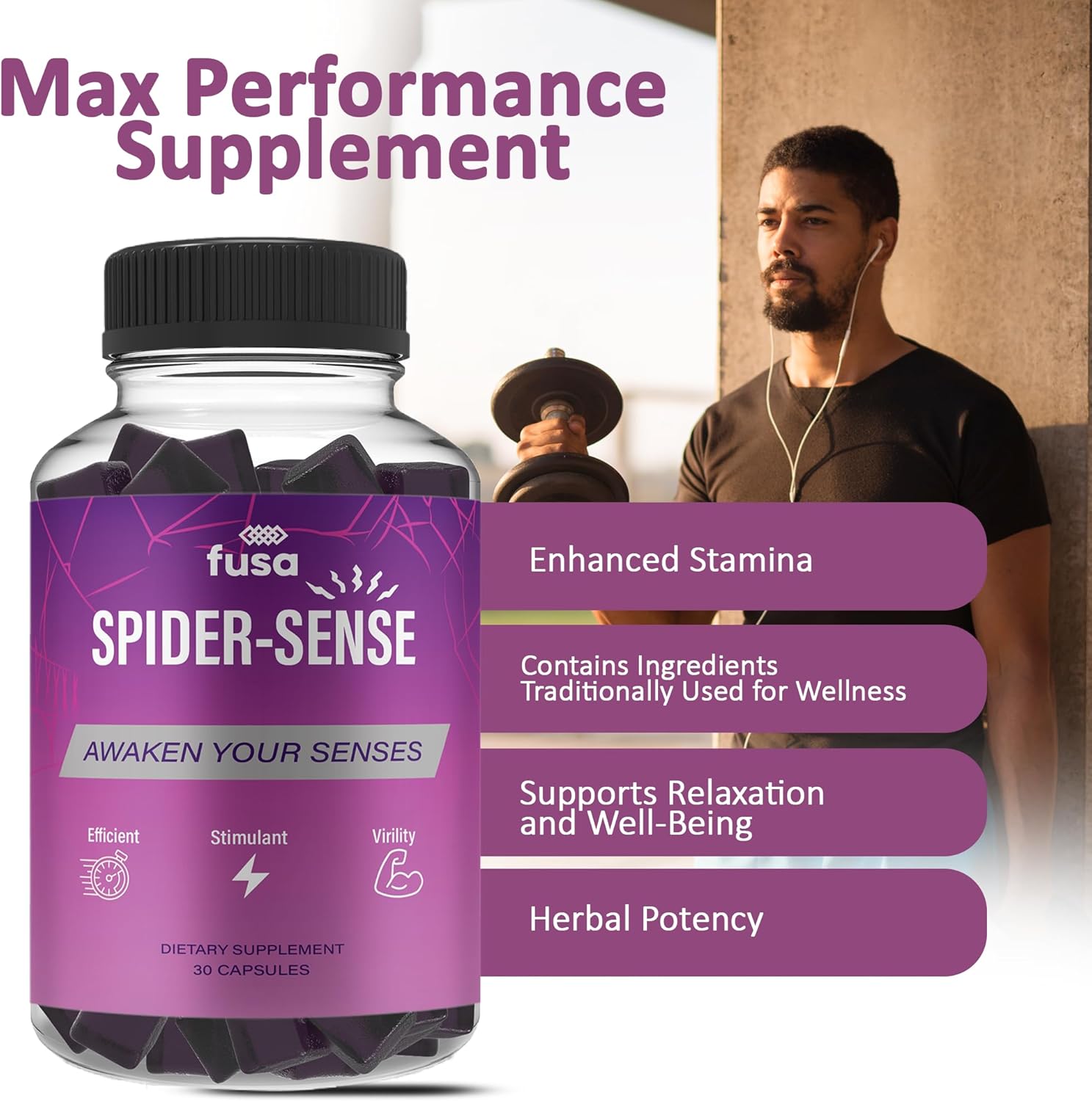 SpiderSense Max Strength Energy & Vitality Gummies - 2 Pack with Shilajit, Irish Sea Moss & Fenugreek - 60 Day Supply