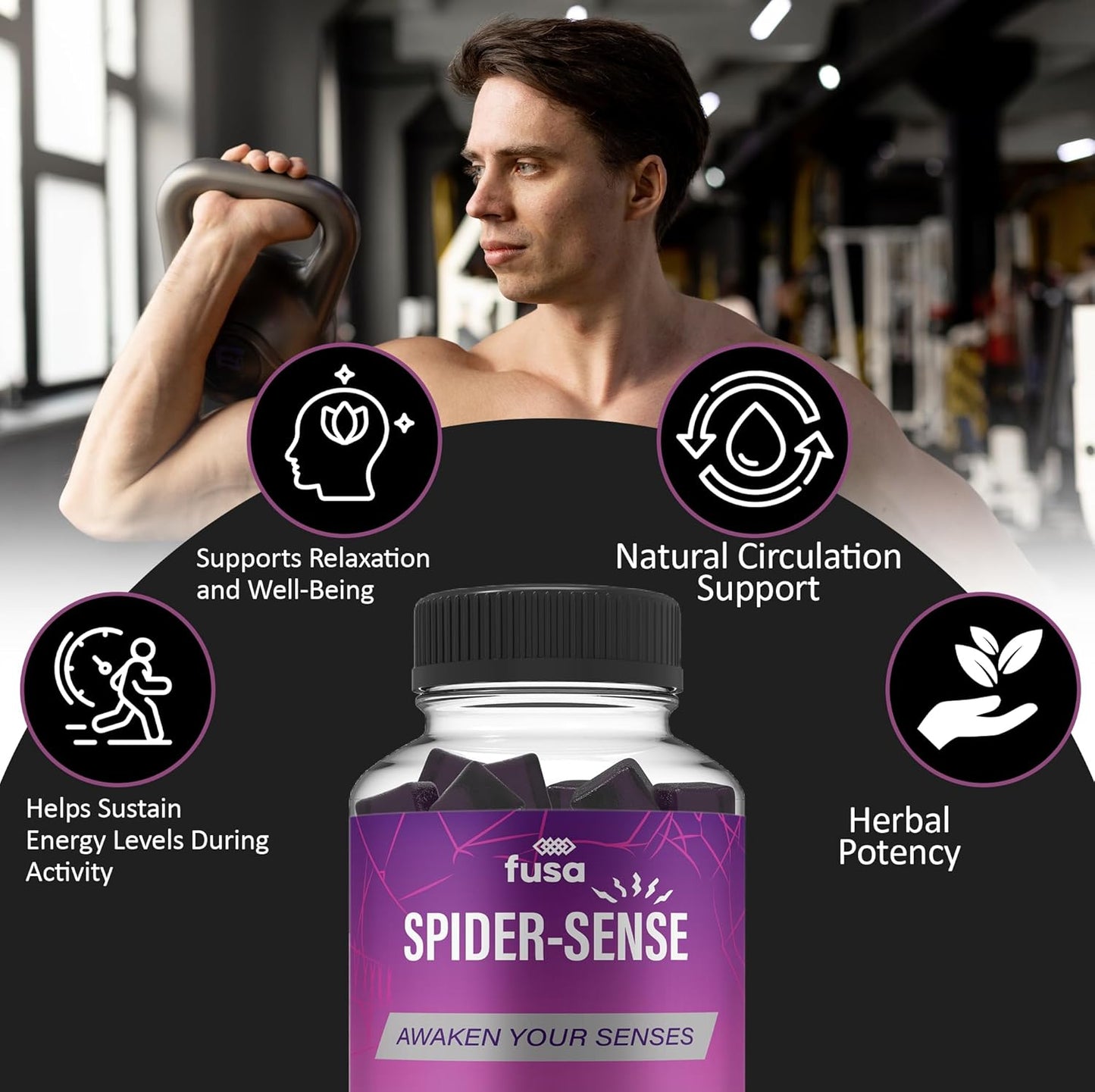 SpiderSense Max Strength Energy & Vitality Gummies - 2 Pack with Shilajit, Irish Sea Moss & Fenugreek - 60 Day Supply