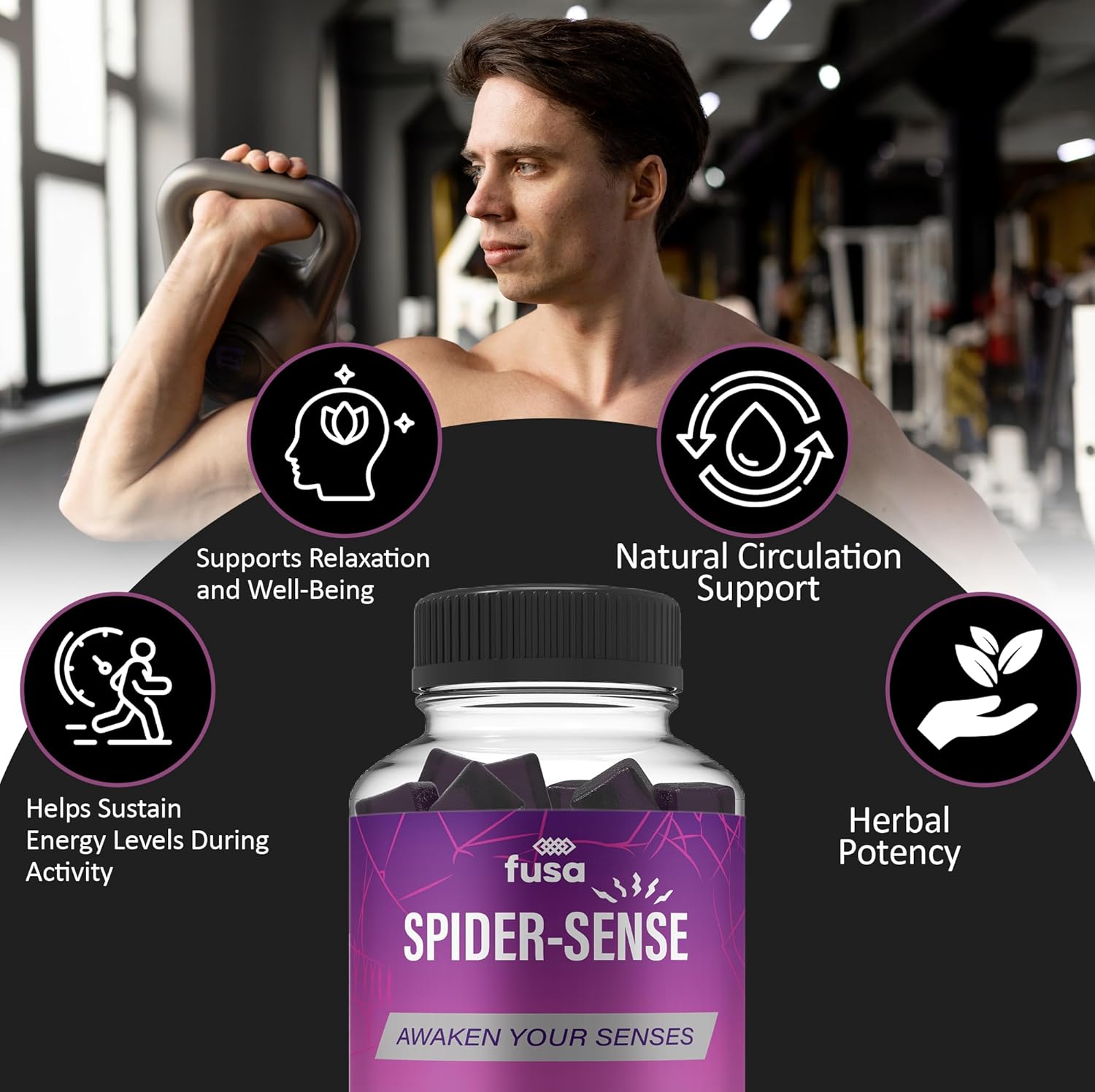 SpiderSense Max Strength Energy & Vitality Gummies - 2 Pack with Shilajit, Irish Sea Moss & Fenugreek - 60 Day Supply