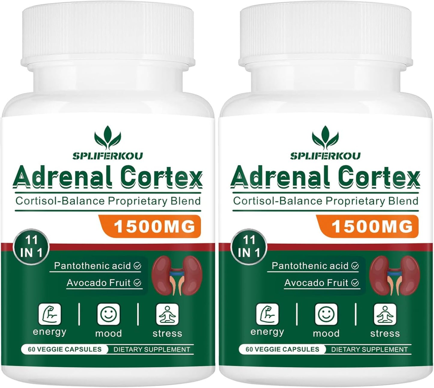 Spliferkou Adrenal Support Supplement with Pantothenic Acid and Ashwagandha - 11-in-1 Formula for Energy, Relaxation, and Healthy Function - 120 Capsules
