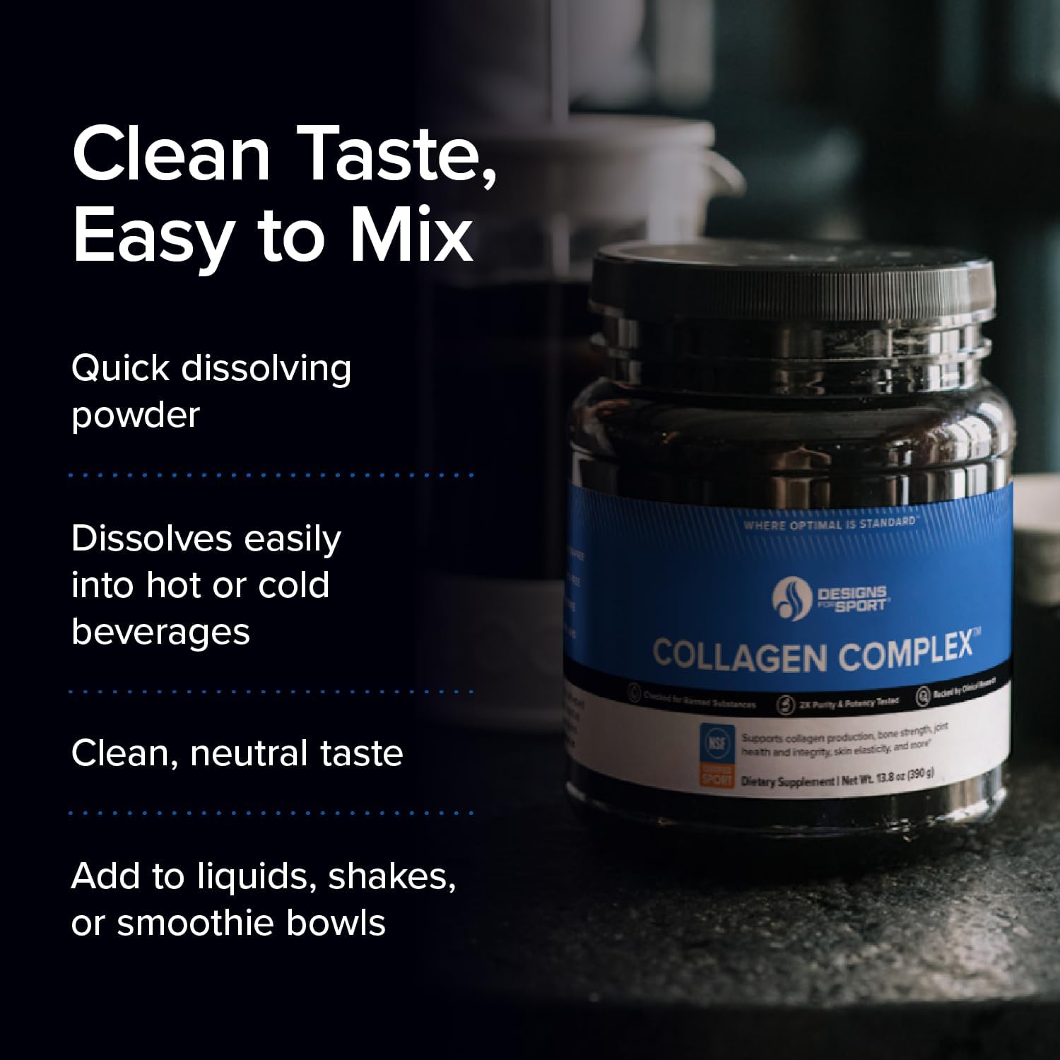 Sport Collagen Complex Powder - NSF Certified Collagen Peptides for Joints, Bone Strength, and Skin Elasticity (13.8 oz)
