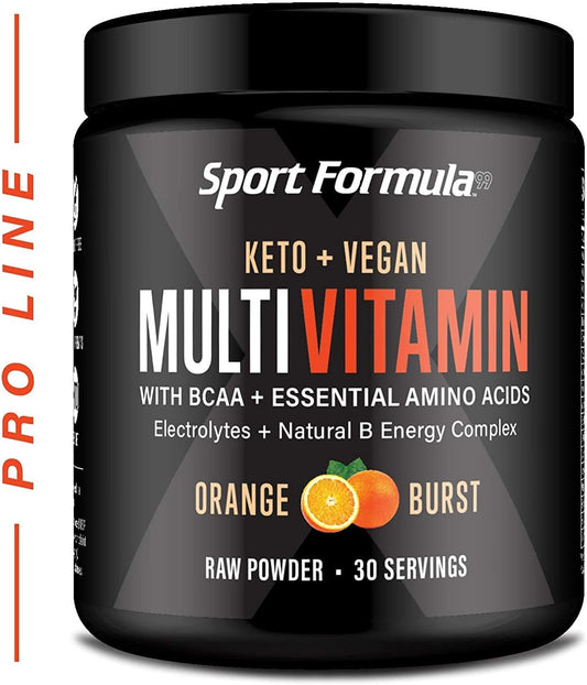 Sport Formula 99 Multivitamin Powder - Keto Drink Mix with BCAA Amino Acids and Digestive Enzymes for Men and Women - Vegan Friendly with Electrolytes and Super B Complex (Orange Burst)
