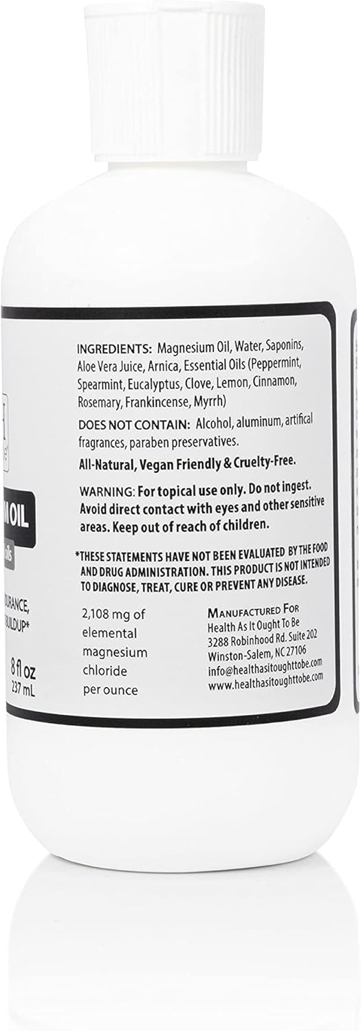 Sports Magnesium Oil with Arnica and Essential Oils for Natural Muscle Rub and Workout Recovery - 8 Ounce Bottle