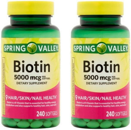 Spring Valley Biotin 5000 mcg Softgels, 2-Pack, 240 Count Total