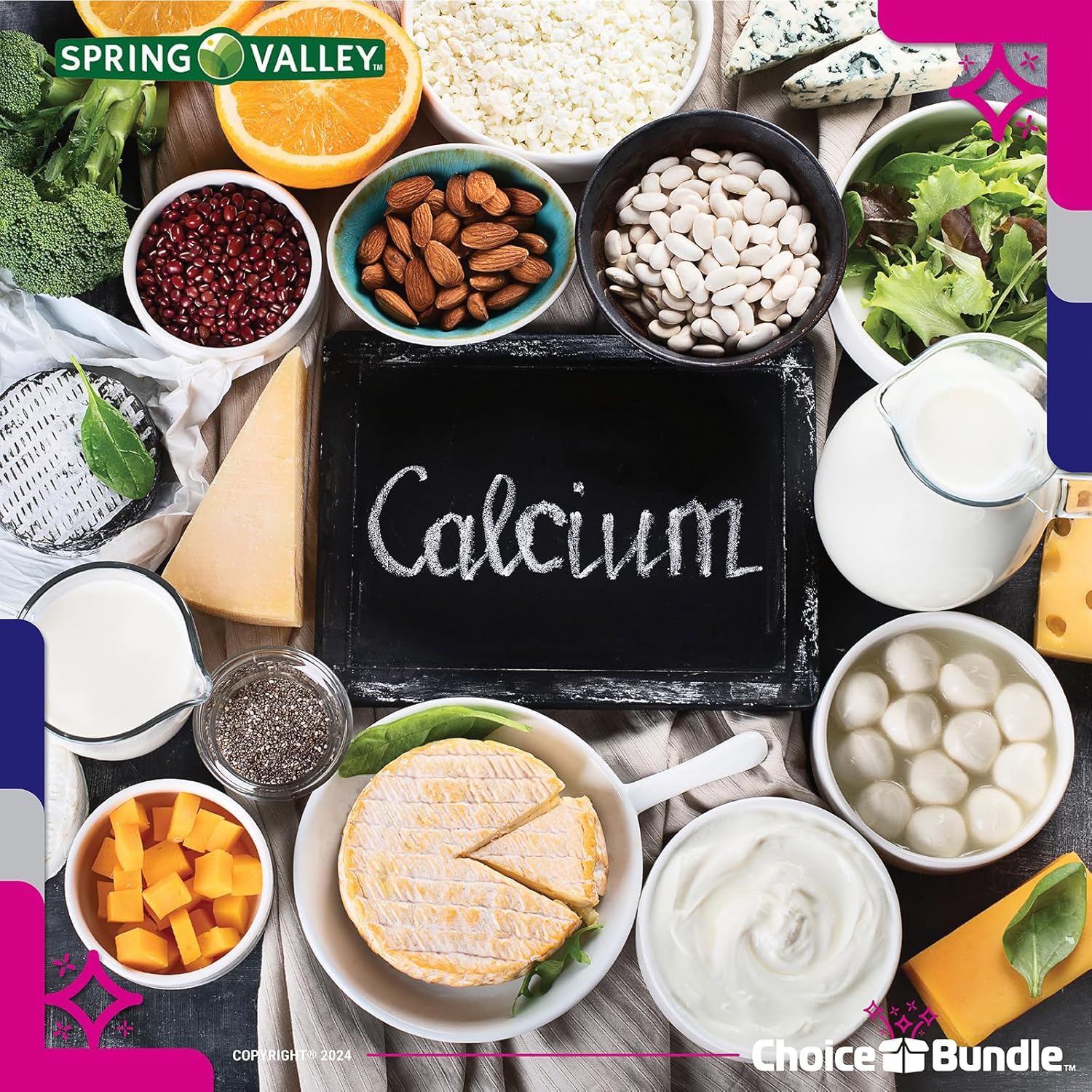 Spring Valley Calcium and Vitamin D Tablets 600 mg 250 Ct Bundle with Guide and Pill Container
