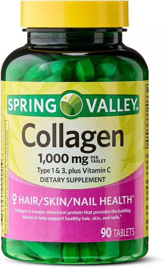 Spring Valley Collagen Type 1 & 3 with Vitamin C Tablets for Hair, Skin, and Nails - 1,000mg, 90 Count