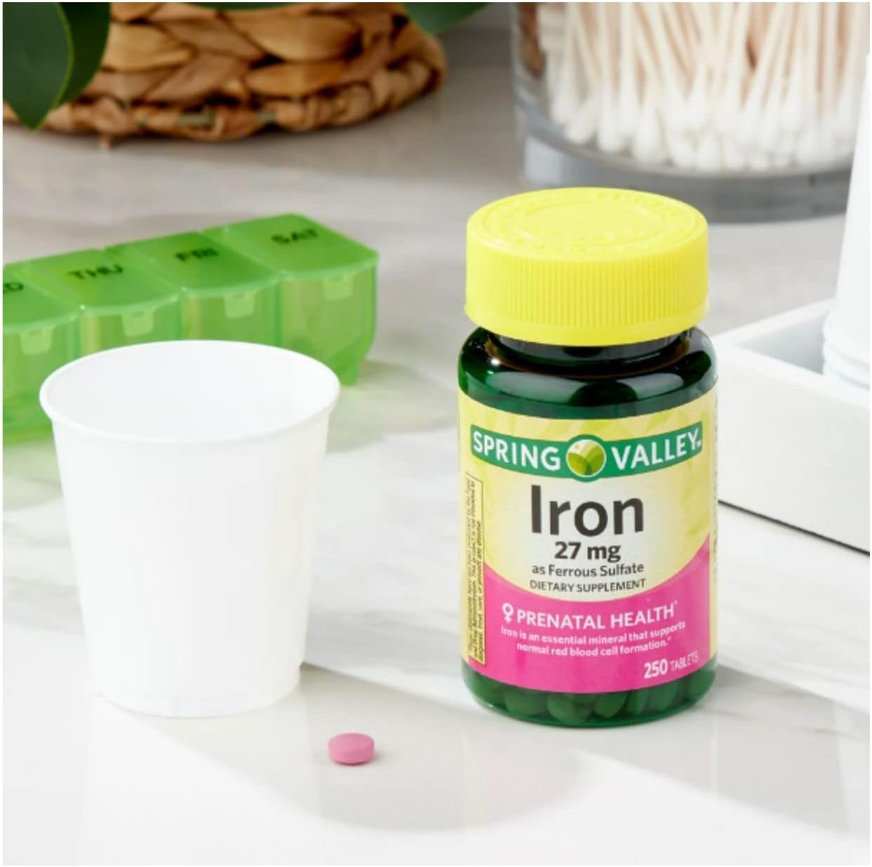 Spring Valley Ferrous Sulfate Iron Supplements - 27 mg, 250 Tablets with Free STS Home Sticker