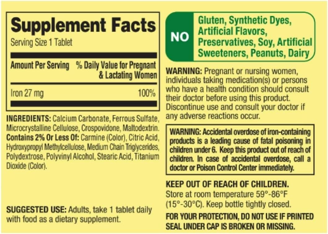 Spring Valley Ferrous Sulfate Iron Supplements - 27 mg, 250 Tablets with Free STS Home Sticker