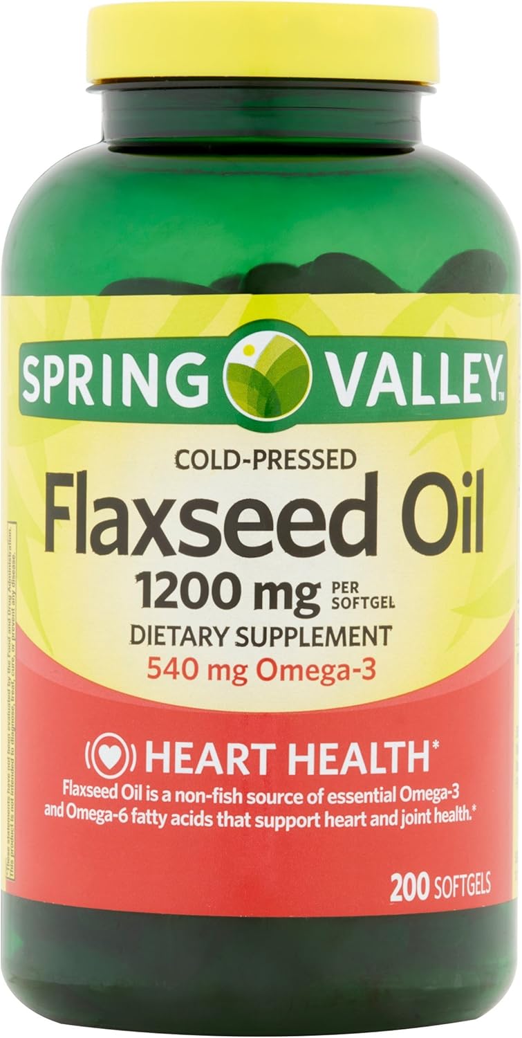 Spring Valley Flaxseed Oil Softgels - 1200 mg, 200 Count Bottle for Heart Health & Immune Support