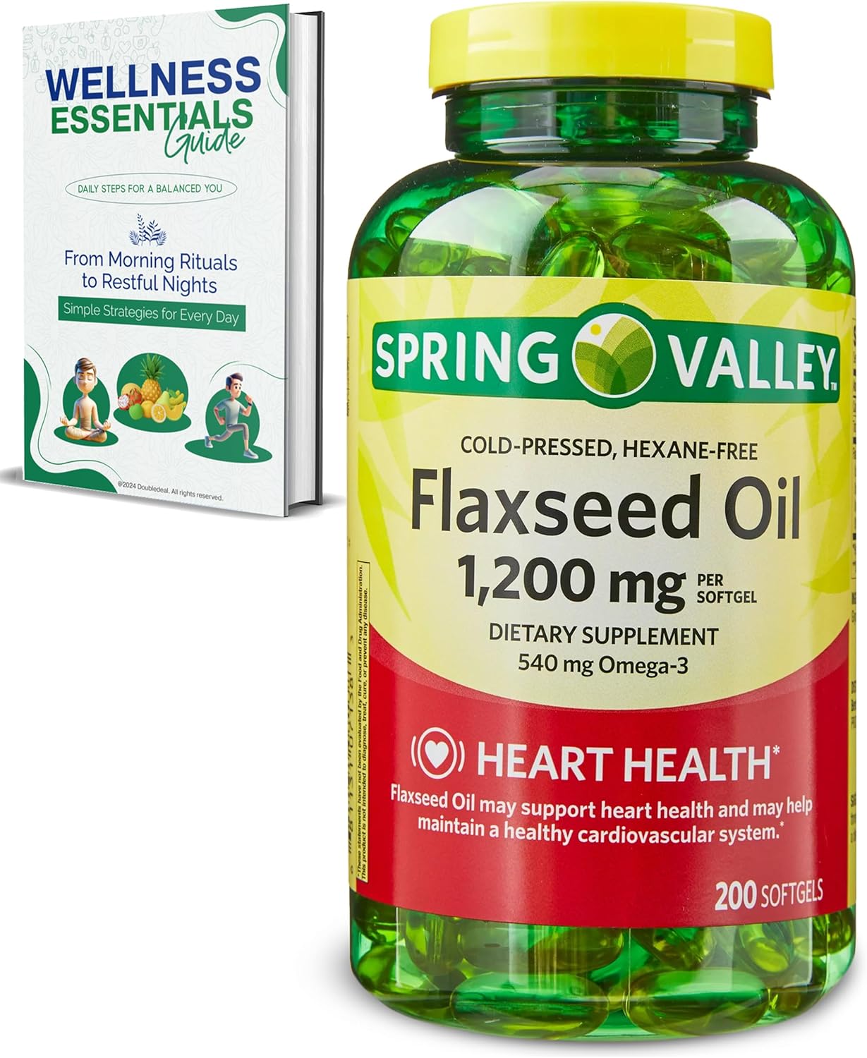 Spring Valley Flaxseed Oil Softgels, 1200mg with Omega 3, 540mg, 200 Count - Cardiovascular Support for Heart Health
