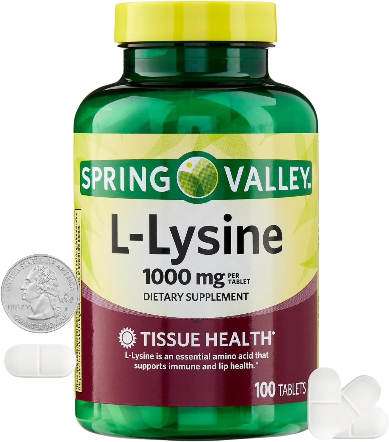 Spring Valley L-Lysine 1000mg Tablets - Immune Support Supplement with Amino Acid Llysine - 100 Count