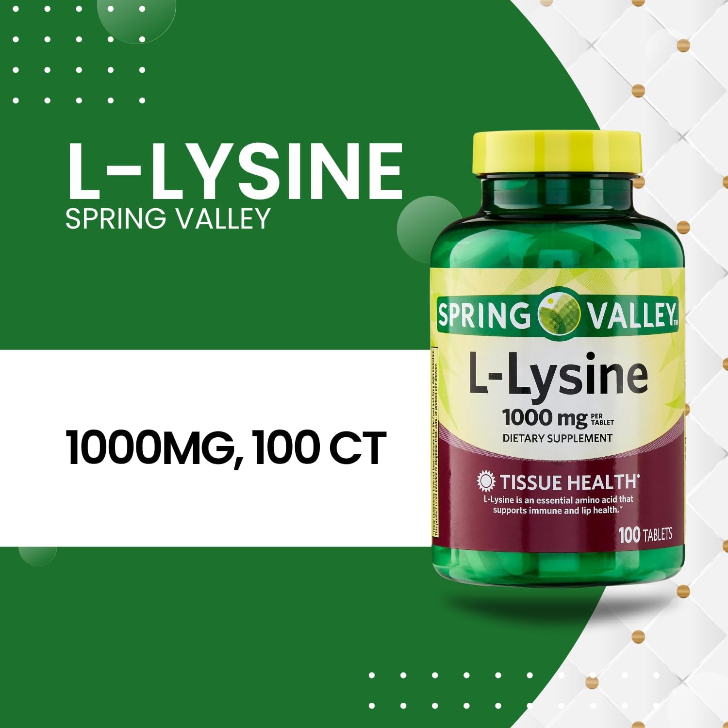 Spring Valley L-Lysine 1000mg Tablets - Immune Support Supplement with Amino Acid Llysine - 100 Count