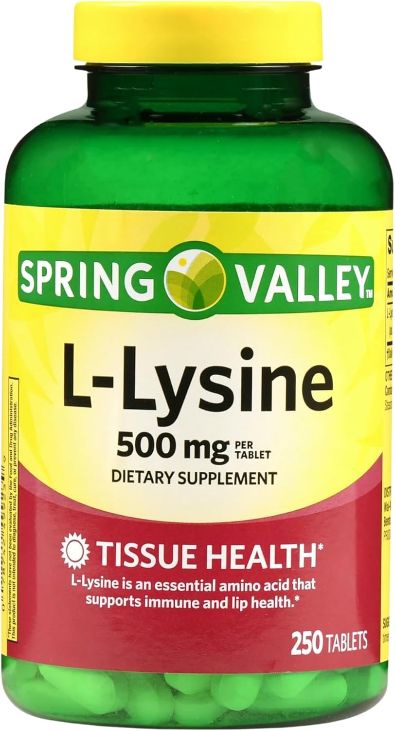 Spring Valley L-Lysine 500mg Tablets - 250 Count - Immune Support & Skin Health - Super Lysine Supplement