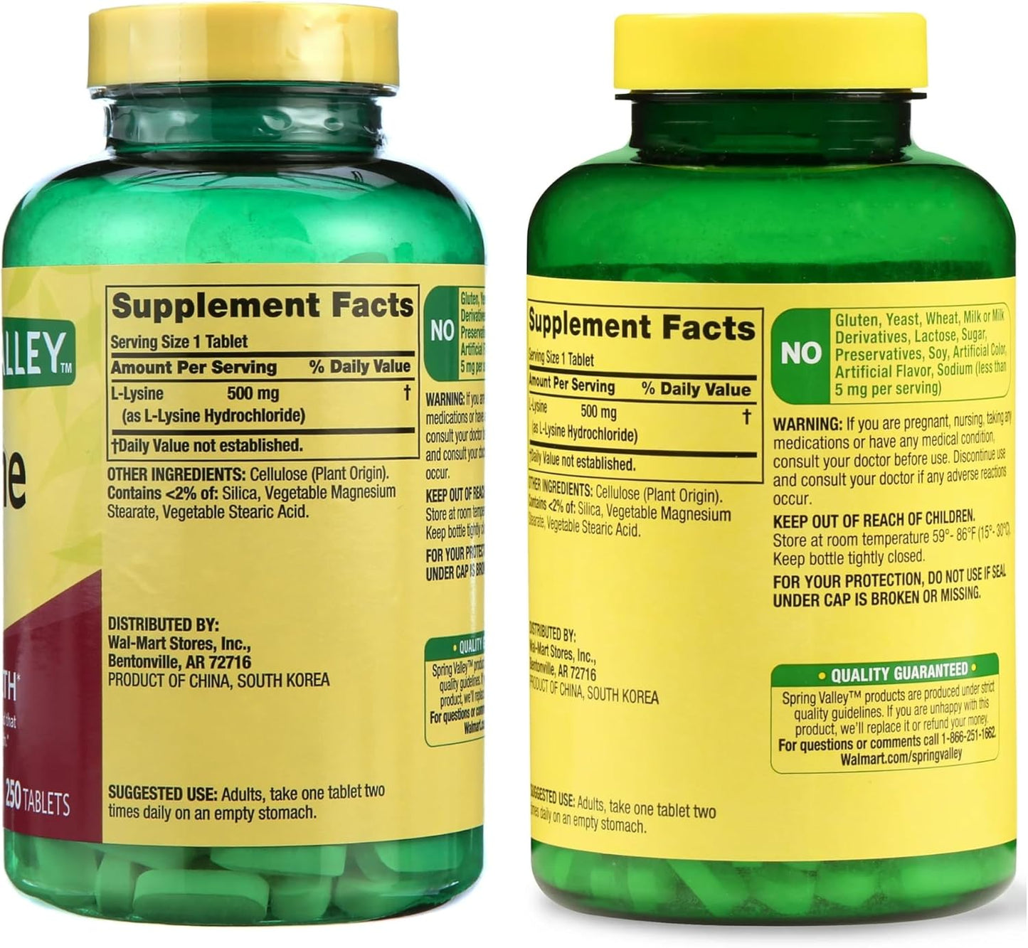 Spring Valley L-Lysine 500mg Tablets - 250 Count - Immune Support & Skin Health - Super Lysine Supplement