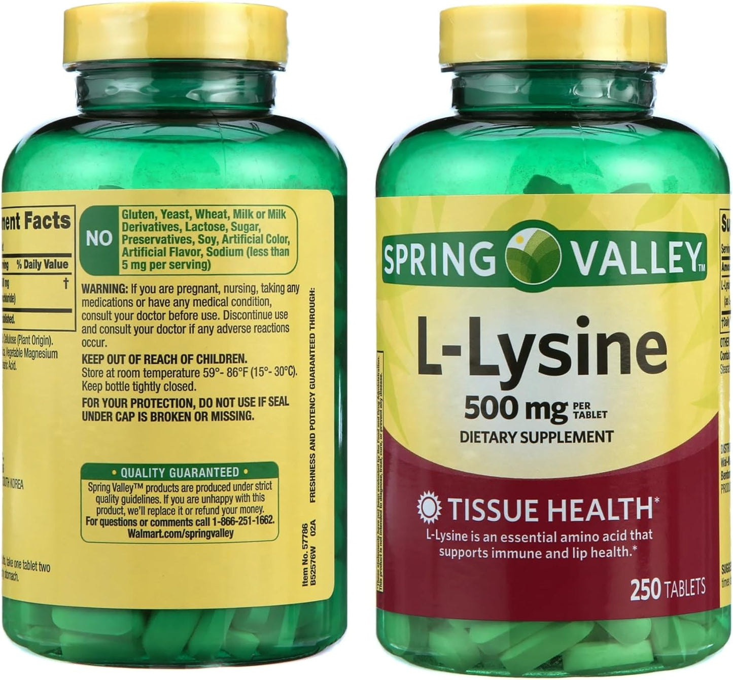 Spring Valley L-Lysine 500mg Tablets - 250 Count - Immune Support & Skin Health - Super Lysine Supplement