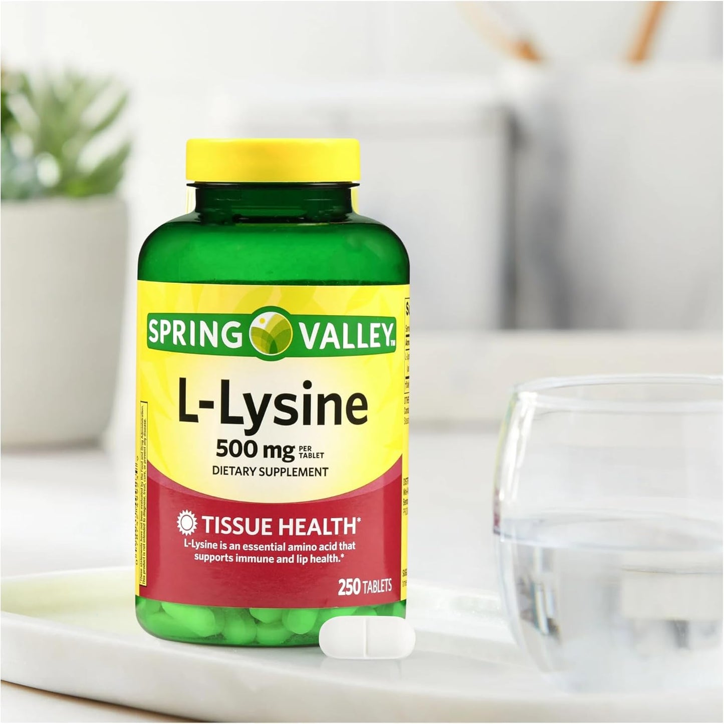 Spring Valley L-Lysine 500mg Tablets - 250 Count - Immune Support & Skin Health - Super Lysine Supplement