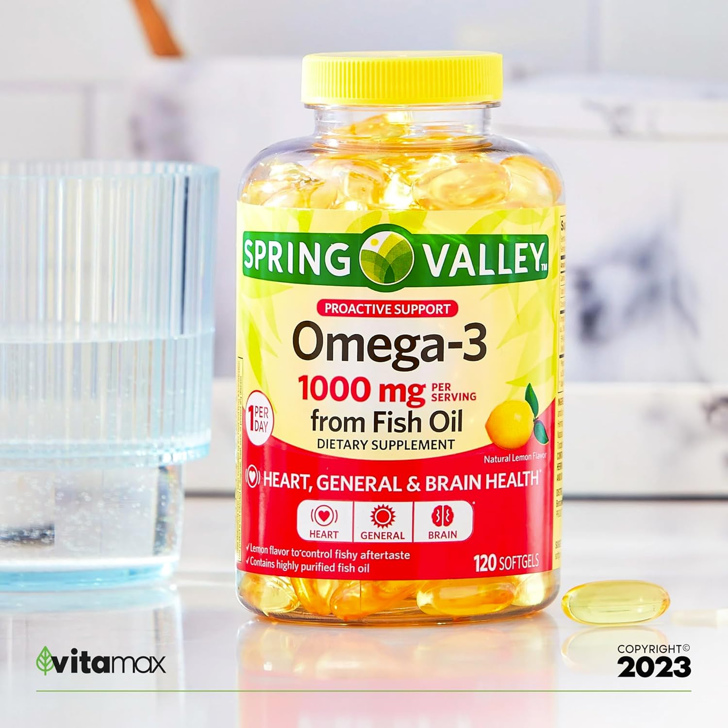 Spring Valley Omega-3 Fish Oil 1000mg, 120 Count with VitaMax Vitamin Guide