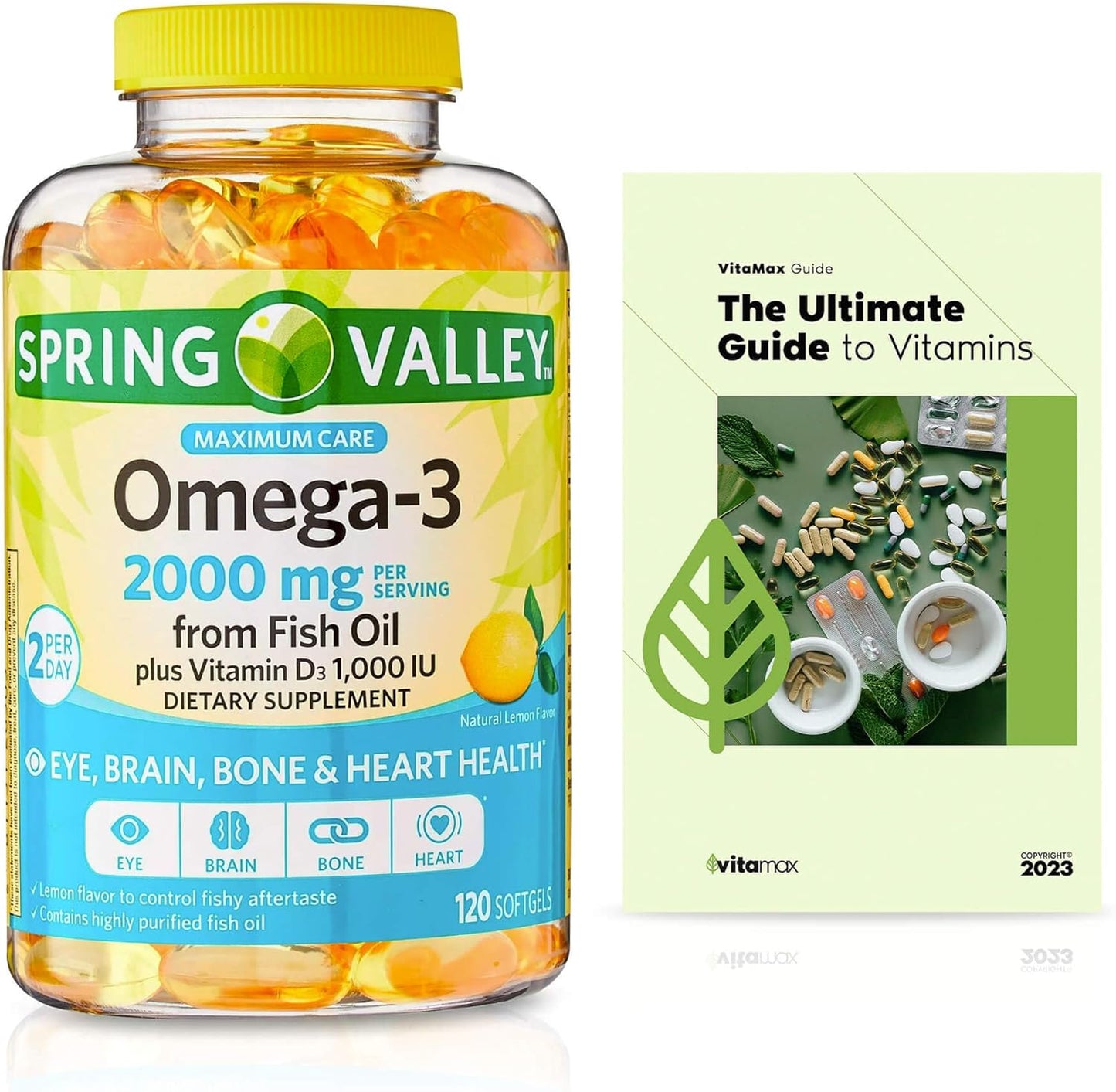 Spring Valley Omega-3 Fish Oil 2000mg, 120 Count with VitaMax Vitamin Guide