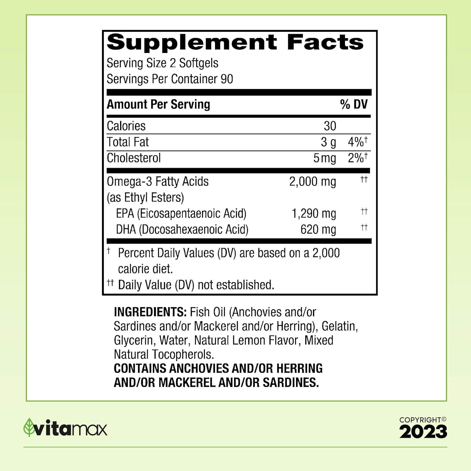 Spring Valley Omega-3 Fish Oil 2000mg, 120 Count with VitaMax Vitamin Guide