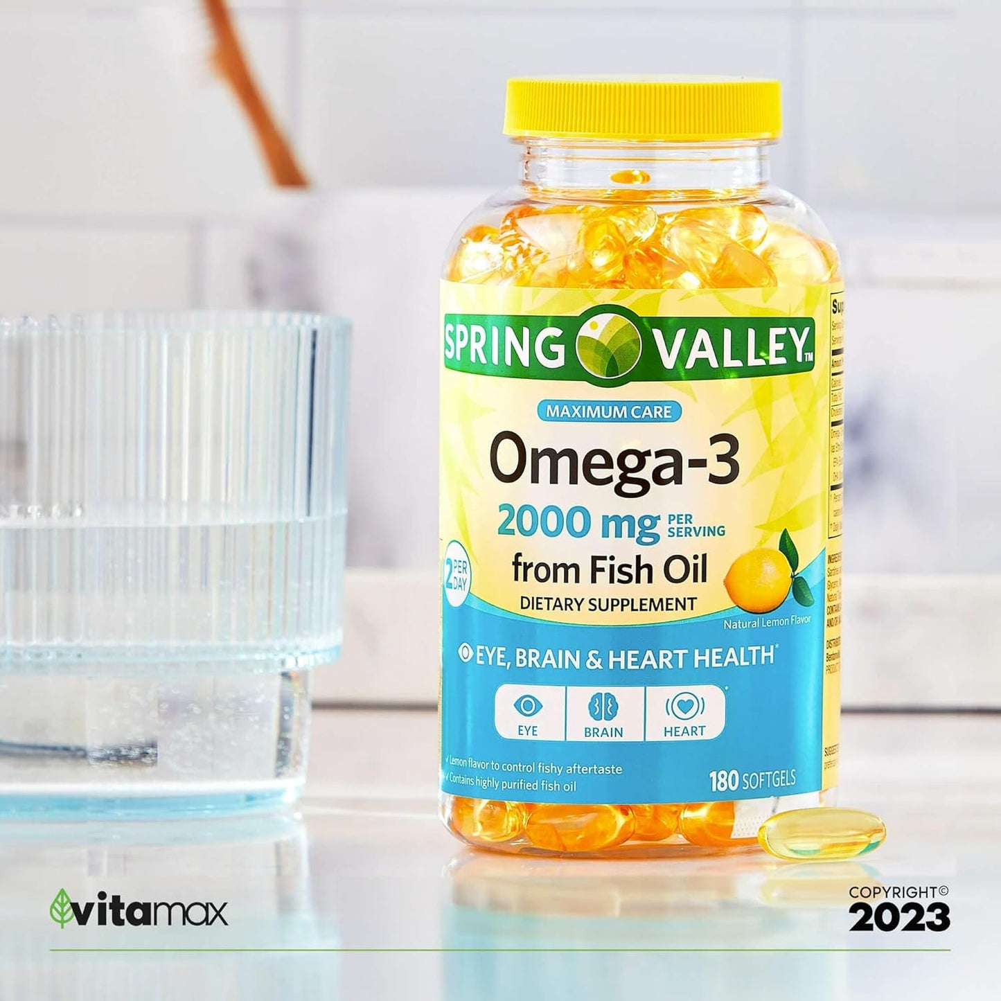Spring Valley Omega-3 Fish Oil 2000mg, 120 Count with VitaMax Vitamin Guide