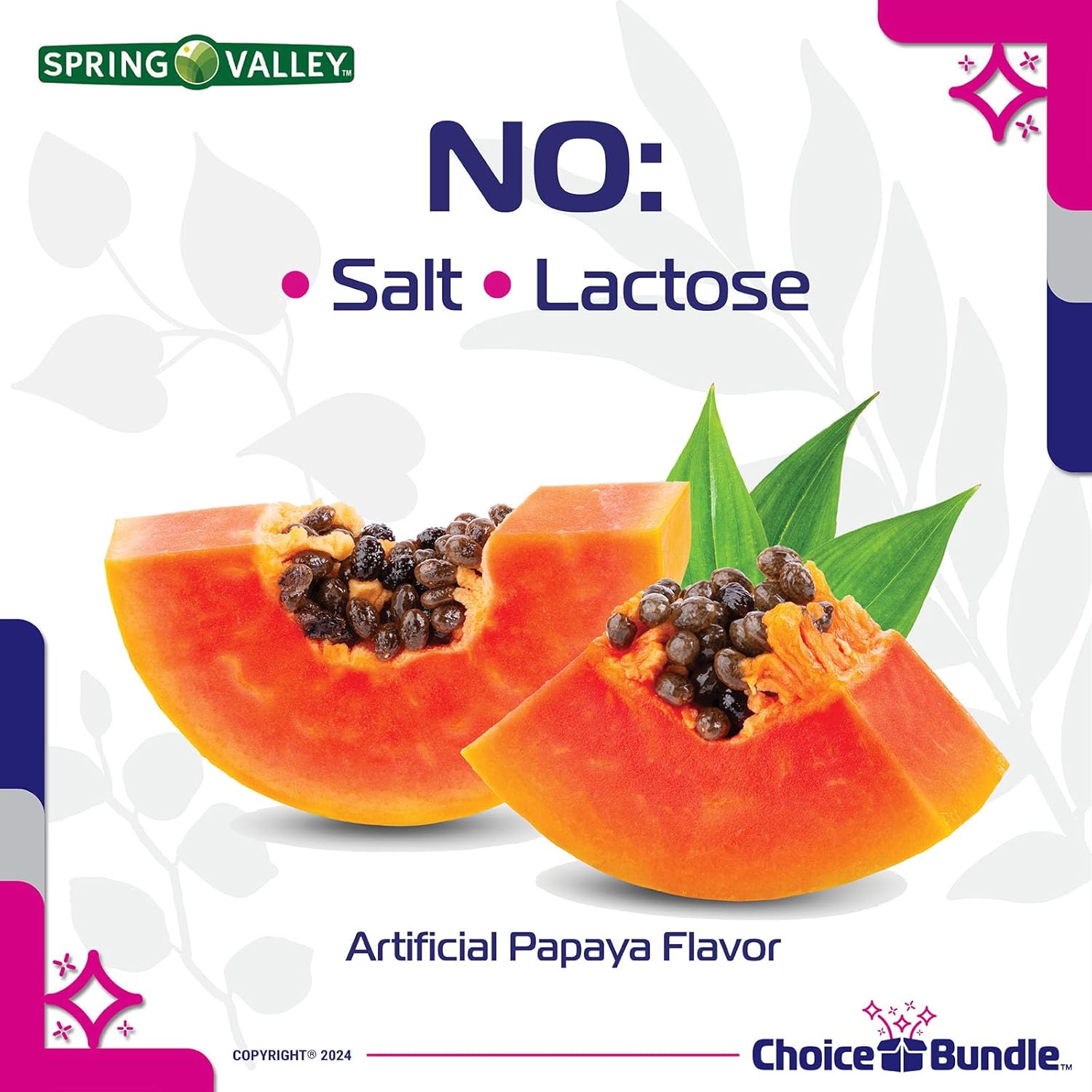 Spring Valley Papaya Enzyme Complex Chewable Tablets Dietary Supplement 180 Ct Bundle with Vitamin Guide and Pill Container - 3 Items in Total!