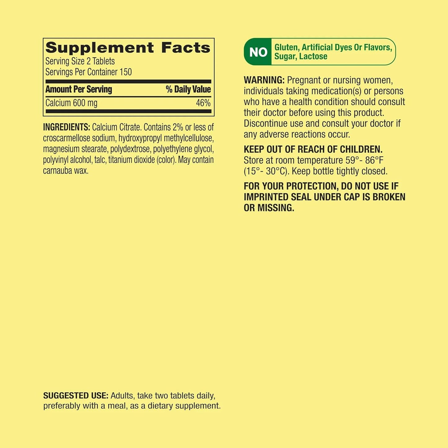 Spring Valley Ravazzi Calcium Citrate Tablets 600 mg - 300 Count Dietary Supplement