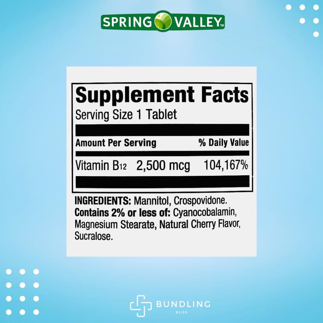Spring Valley Vitamin B12 2500 MCG Quick-Dissolve Cherry Tablets with 7 Day Pill Organizer - 120 Count Pack