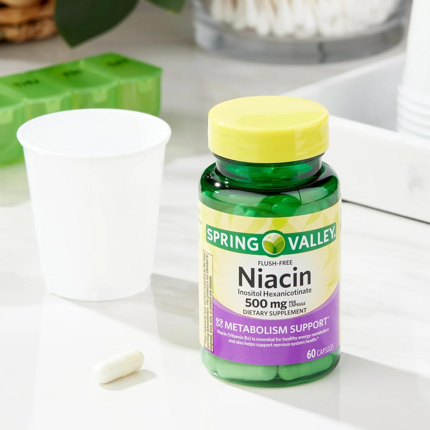 Spring Valley Vitamin B3 Niacin 500mg Flush Free Capsules - 60 Pills, Dietary Supplement
