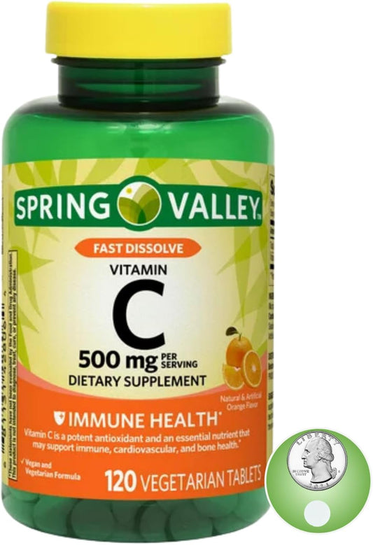 Spring Valley Vitamin C Chewable Tablets for Immune Health - 500 mg, 120 Count - Orange Flavor